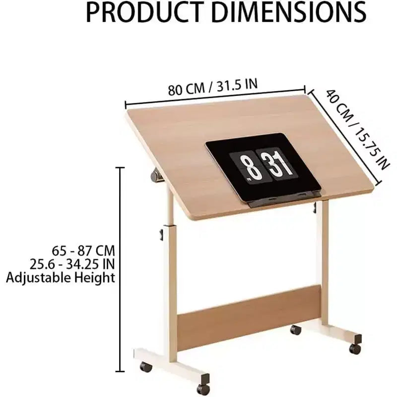 Mobile Folding Desk Portable Standing Desk with Height Adjustable 26-34, Rolling Computer Workstations with Lockable Wheels for Home Office