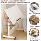 Mobile Folding Desk Portable Standing Desk with Height Adjustable 26-34, Rolling Computer Workstations with Lockable Wheels for Home Office