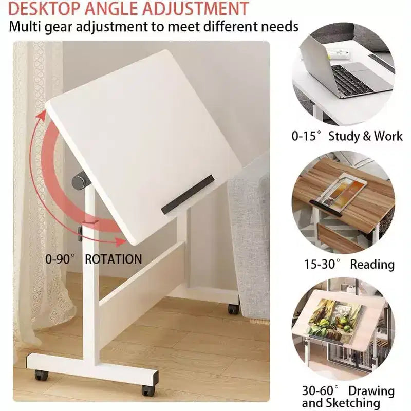 Mobile Folding Desk Portable Standing Desk with Height Adjustable 26-34, Rolling Computer Workstations with Lockable Wheels for Home Office