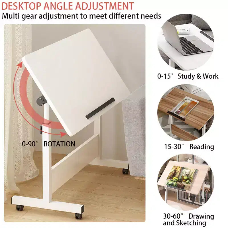 Mobile Folding Desk Portable Standing Desk with Height Adjustable 26-34, Rolling Computer Workstations with Lockable Wheels for Home Office