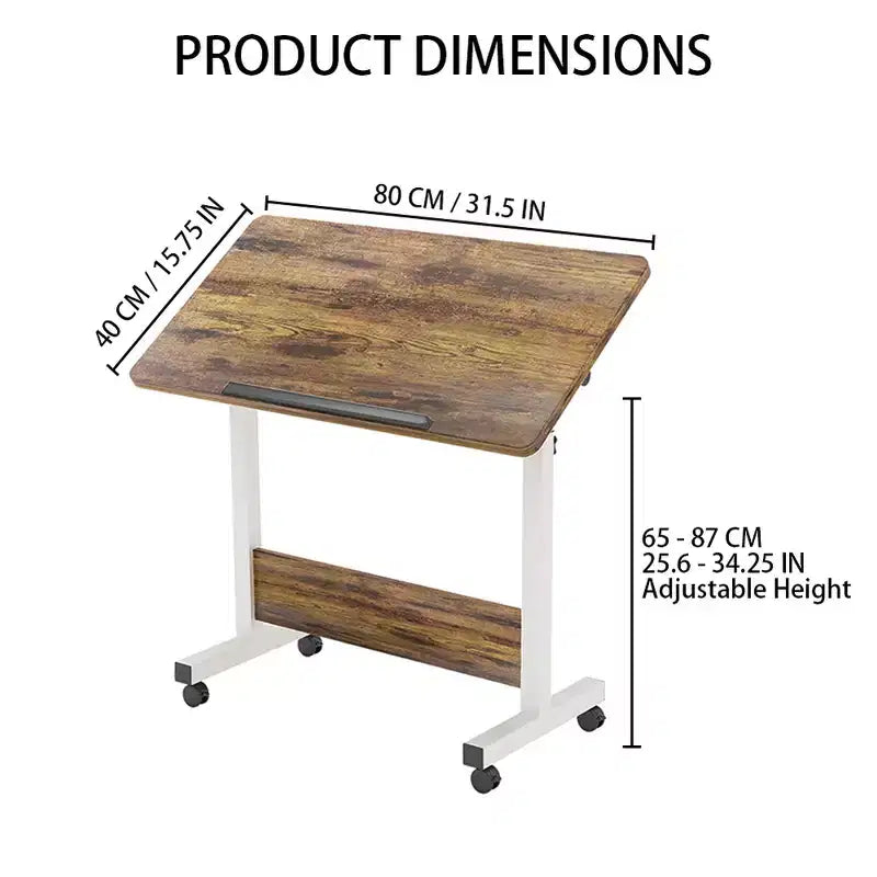 Mobile Folding Desk Portable Standing Desk with Height Adjustable 26-34, Rolling Computer Workstations with Lockable Wheels for Home Office
