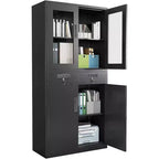 71-Inch Storage Cabinet with Glass Doors and Lockable Drawers