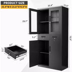 71-Inch Storage Cabinet with Glass Doors and Lockable Drawers