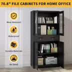 71-Inch Storage Cabinet with Glass Doors and Lockable Drawers