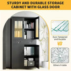 71-Inch Storage Cabinet with Glass Doors and Lockable Drawers