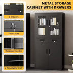 71-Inch Storage Cabinet with Glass Doors and Lockable Drawers