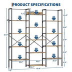 Triple Column 5-Tier Industrial Bookshelf with 14 Shelves
