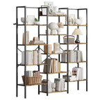 Triple Column 5-Tier Industrial Bookshelf with 14 Shelves