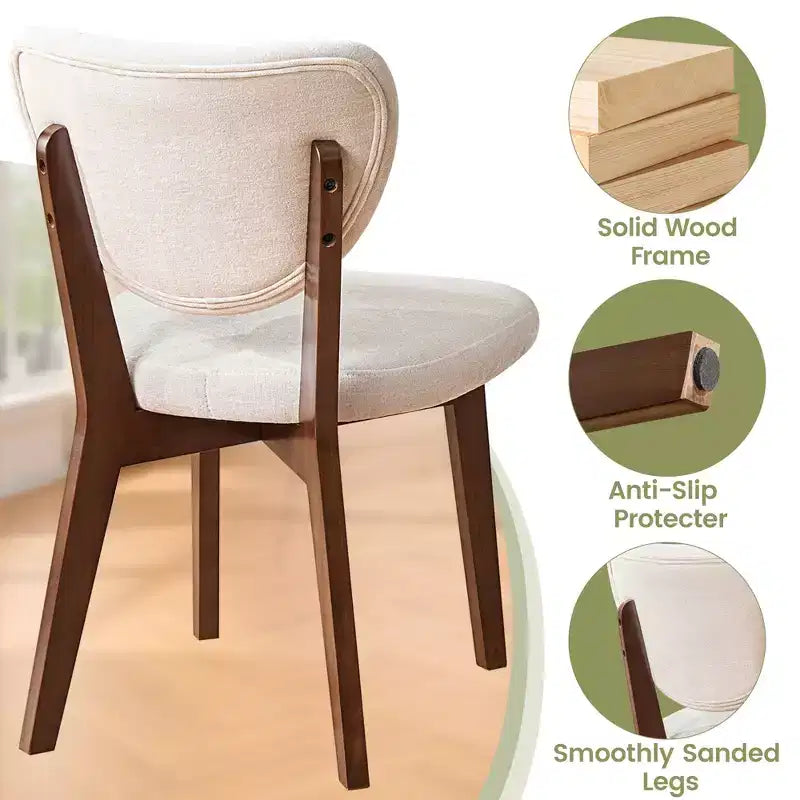Set of 8 Wooden Dining Chairs with Upholstered Fabric Seat