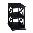 HomeStock Belmont Chairside End Table with Shelves Stylish Double X Frame Three-Tier Storage Accent Table for Transitional Home Dcor