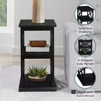 HomeStock Belmont Chairside End Table with Shelves Stylish Double X Frame Three-Tier Storage Accent Table for Transitional Home Dcor