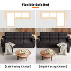 84 L-Shaped Sectional Sofa Bed - Reversible Storage Chaise with USB Ports & Cup Holders - Black