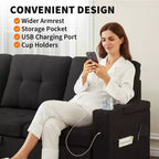 84 L-Shaped Sectional Sofa Bed - Reversible Storage Chaise with USB Ports & Cup Holders - Black