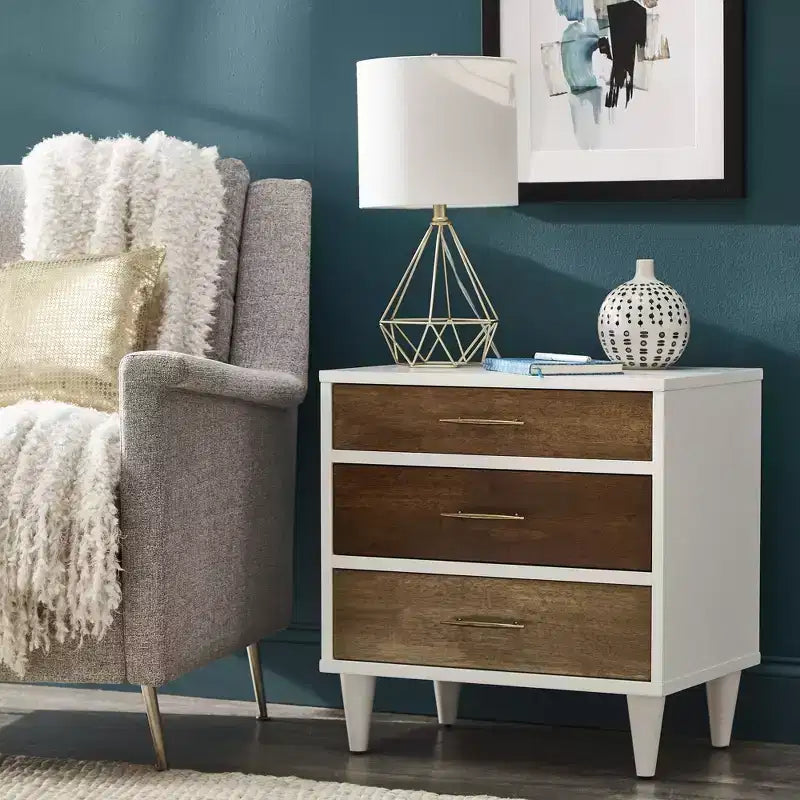 Agatha White and Natural Finish 3-Drawer Nightstand