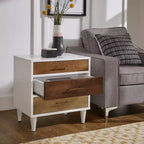 Agatha White and Natural Finish 3-Drawer Nightstand