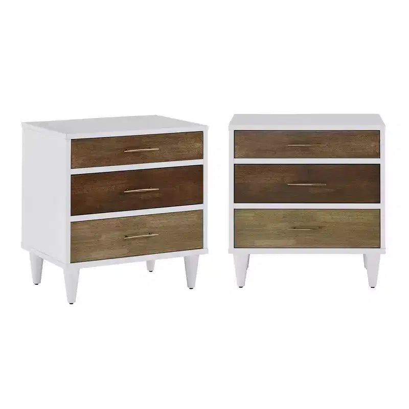 Agatha White and Natural Finish 3-Drawer Nightstand