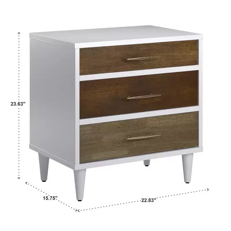Agatha White and Natural Finish 3-Drawer Nightstand