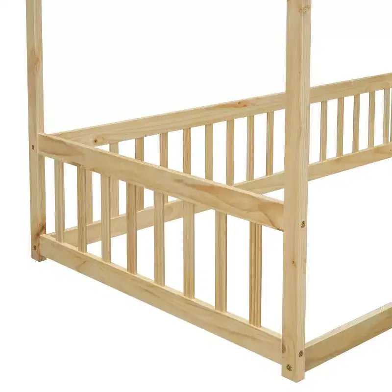 Luxystar Twin Canopy Frame Floor Bed with Fence