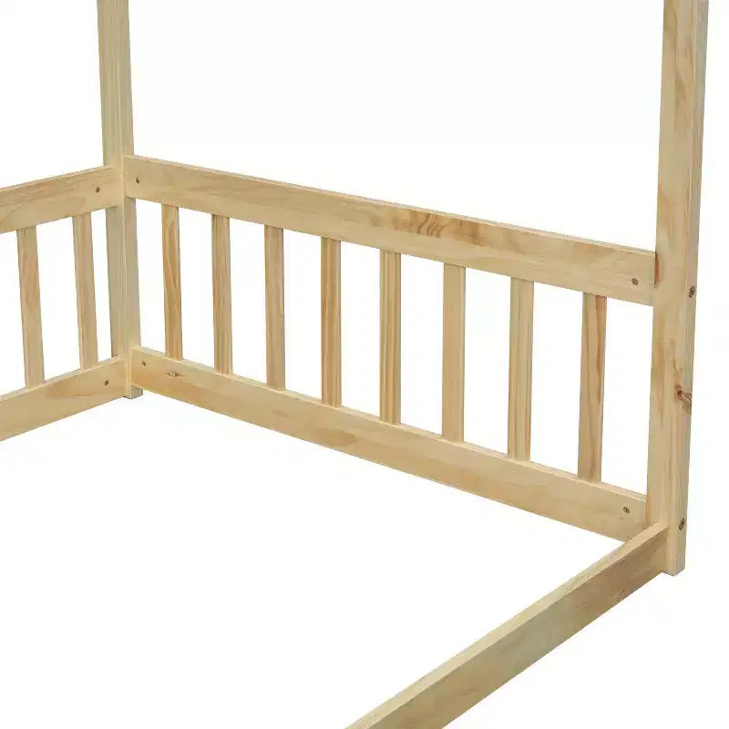 Luxystar Twin Canopy Frame Floor Bed with Fence