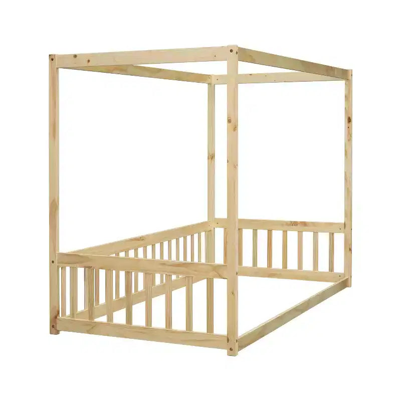Luxystar Twin Canopy Frame Floor Bed with Fence