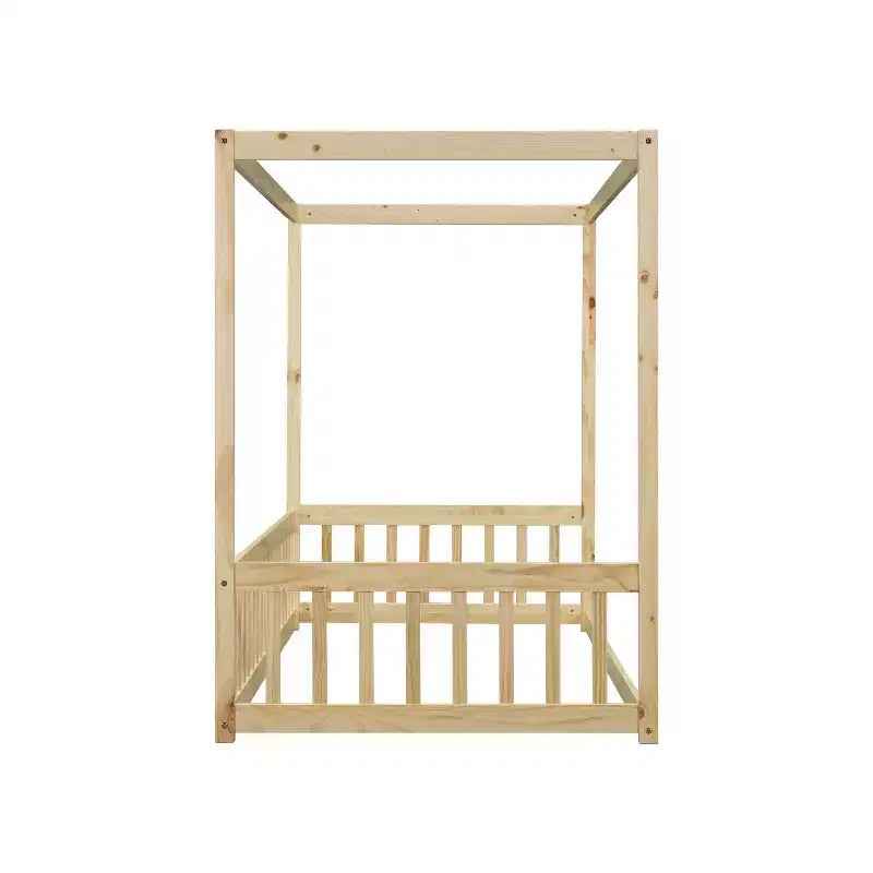 Luxystar Twin Canopy Frame Floor Bed with Fence