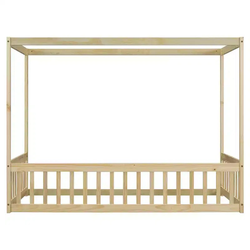 Luxystar Twin Canopy Frame Floor Bed with Fence