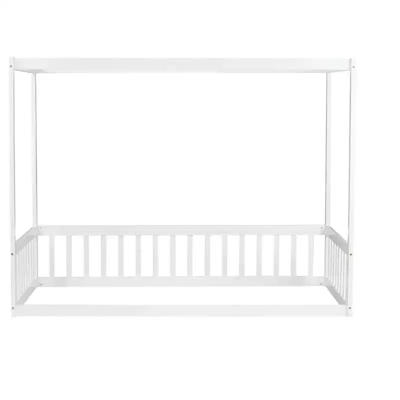Luxystar Twin Canopy Frame Floor Bed with Fence