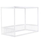 Luxystar Twin Canopy Frame Floor Bed with Fence