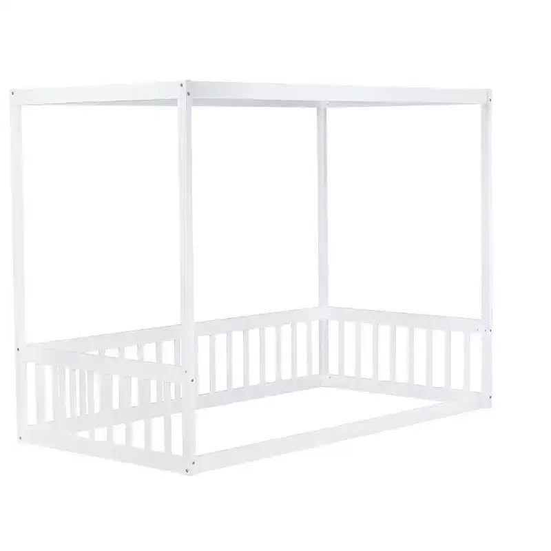Luxystar Twin Canopy Frame Floor Bed with Fence