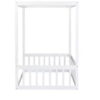Luxystar Twin Canopy Frame Floor Bed with Fence