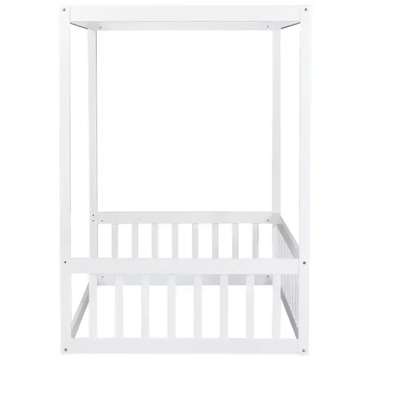 Luxystar Twin Canopy Frame Floor Bed with Fence