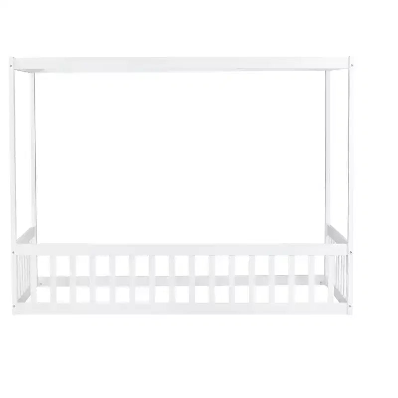 Luxystar Twin Canopy Frame Floor Bed with Fence