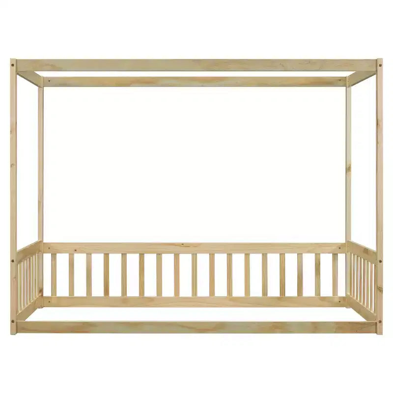 Luxystar Twin Canopy Frame Floor Bed with Fence