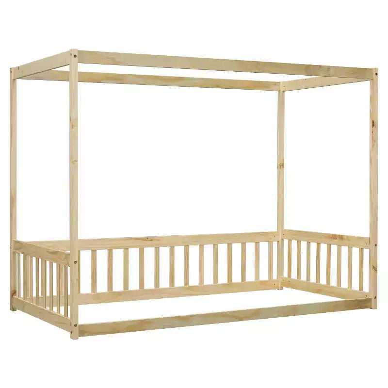 Luxystar Twin Canopy Frame Floor Bed with Fence