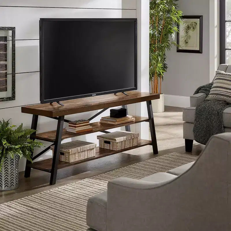 Newsome Rustic X-Base 60-inch TV Stand - Brown - iNSPIRE Q