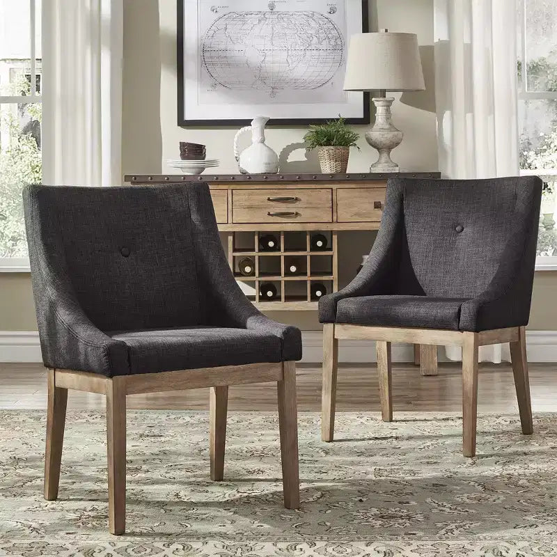 Amiford Button Tufted Slope Arm Linen Dining Chairs (Set of 2) - iNSPIREQ