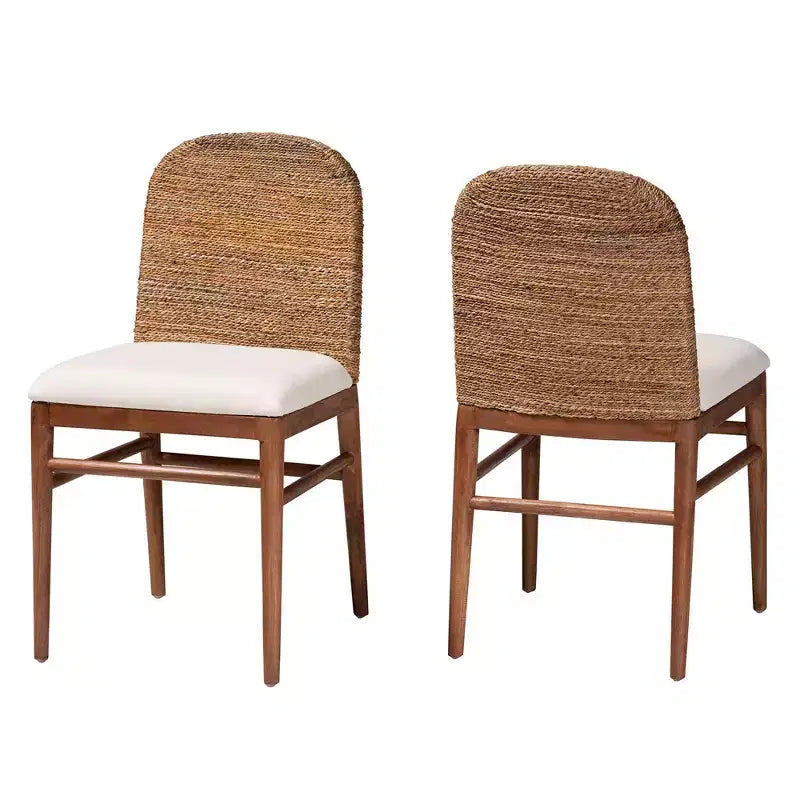 2-Piece Nadim Natural Seagrass and Acacia Wood Dining Chair Set