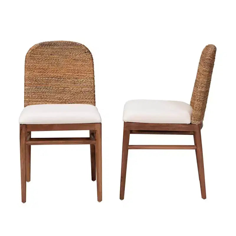 2-Piece Nadim Natural Seagrass and Acacia Wood Dining Chair Set