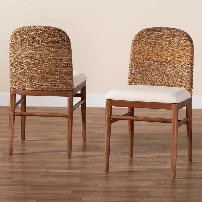 2-Piece Nadim Natural Seagrass and Acacia Wood Dining Chair Set