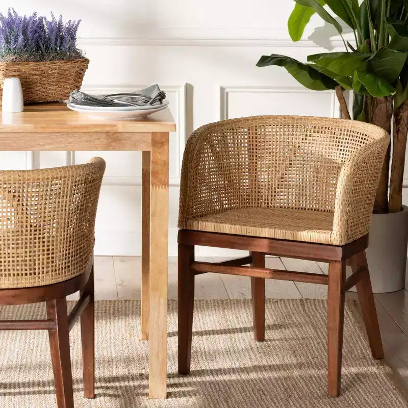 bali & pari Papua Dining Chair: Acacia Frame, Woven Rattan, Bohemian Design, Assembly Required