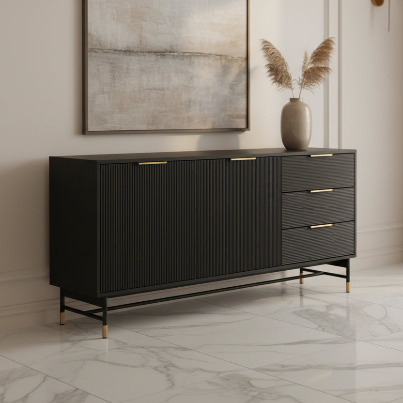 South Shore Arlo Sideboard Ash Oak/Gold: Modern Credenza with Storage, Entryway Cabinet, Buffet Server