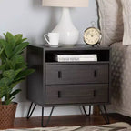 Glover Wood and Metal 2-Drawer Nightstand with Open Shelf