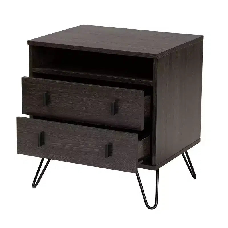 Glover Wood and Metal 2-Drawer Nightstand with Open Shelf
