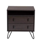 Glover Wood and Metal 2-Drawer Nightstand with Open Shelf