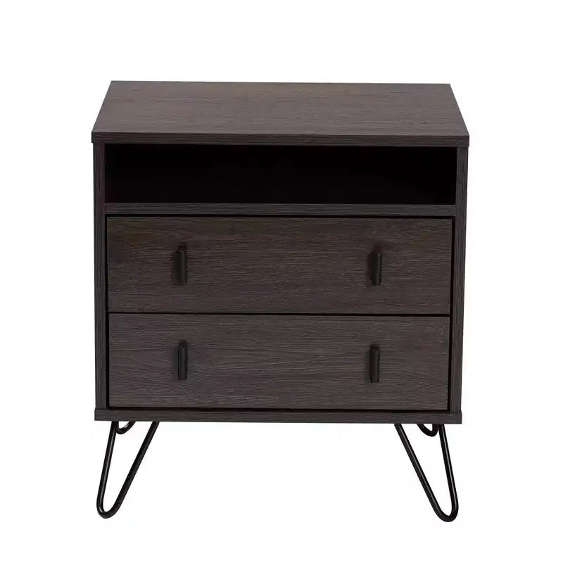 Glover Wood and Metal 2-Drawer Nightstand with Open Shelf