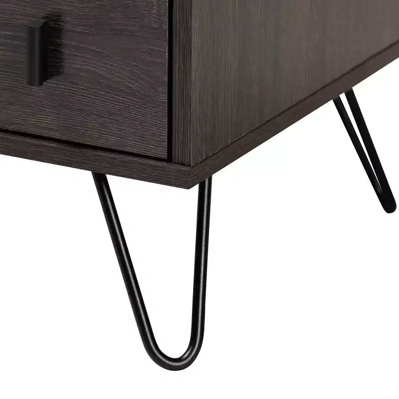Glover Wood and Metal 2-Drawer Nightstand with Open Shelf