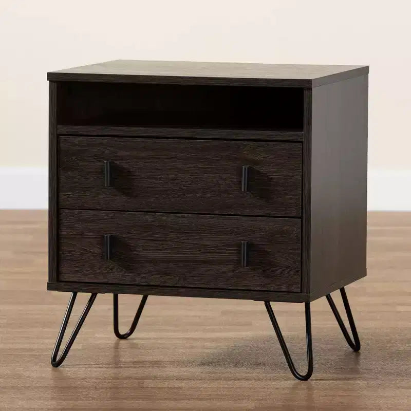 Glover Wood and Metal 2-Drawer Nightstand with Open Shelf