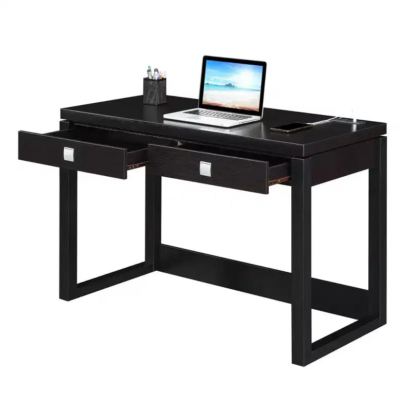 Newport 2 Drawer Desk with Charging Station Espresso/Black - Breighton Home: Home Office Workstation, MDF Construction