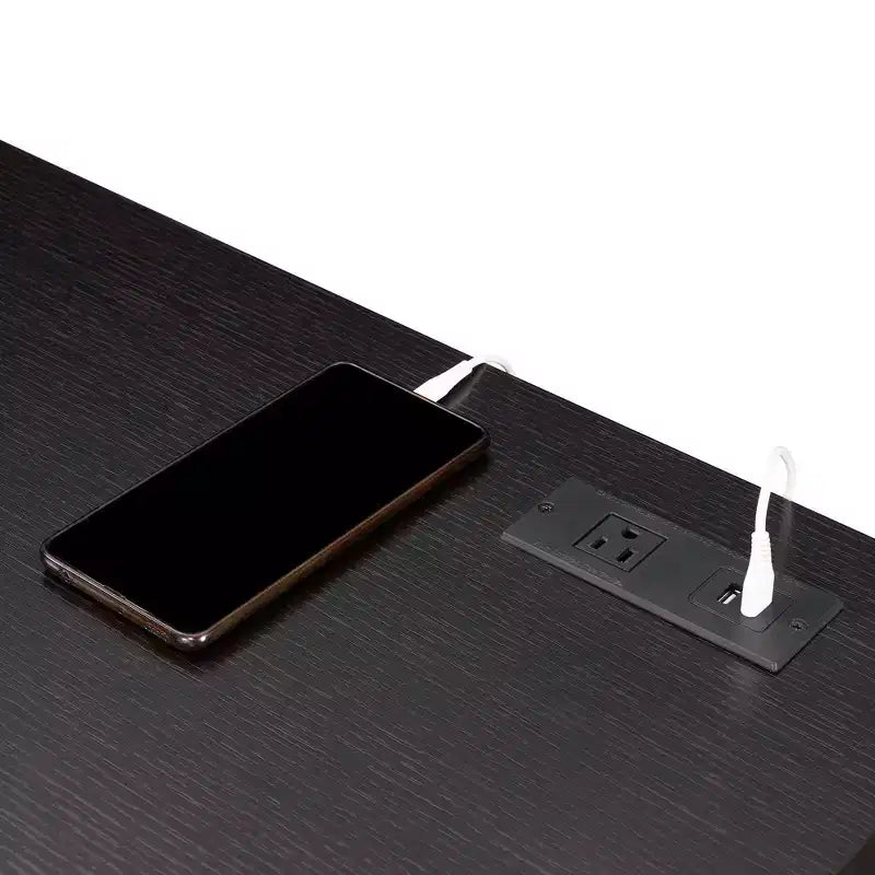 Newport 2 Drawer Desk with Charging Station Espresso/Black - Breighton Home: Home Office Workstation, MDF Construction
