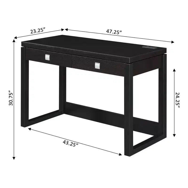 Newport 2 Drawer Desk with Charging Station Espresso/Black - Breighton Home: Home Office Workstation, MDF Construction